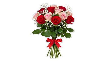 Bouquet of roses Valentine isolated on white background With shadow. AI GENERATED.
