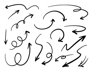 Obraz premium ベクターのペンの手書きの矢印セット 白黒