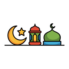Symbol of Faith and Tradition: A vibrant depiction of Islamic symbols, portraying a harmonious blend of cultural and religious elements, ideal for themes of faith, spirituality.
