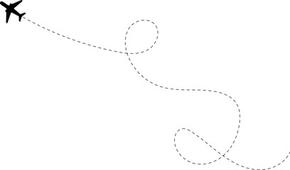 Aircraft flight path background. Airplane icon vector set. Plane flying path illustration. Air travel background design with flight path pattern. Modern airplane travel pattern vector.