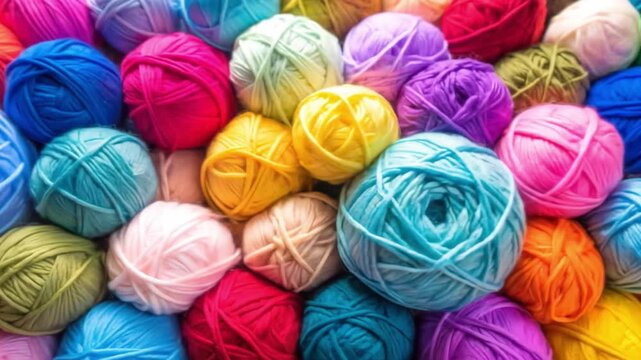 Colorful yarn balls a close up view of various textile threads