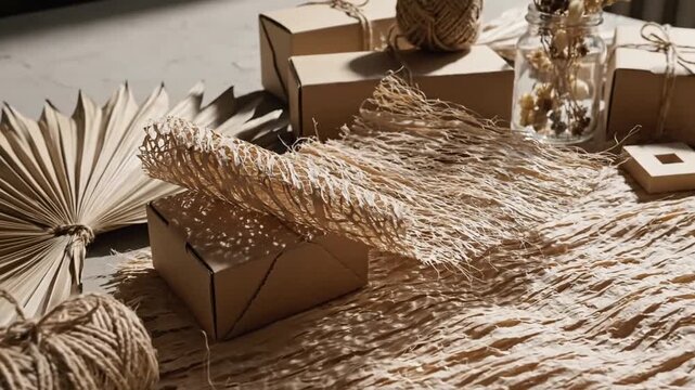 Neutral Hues Present Wrapping Ideas for Sustainable Eco Friendly Gift Giving with Dried Palm Leaves
