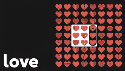 red hearts on black background with love text transparent background