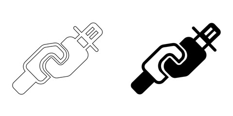 Interlocking Mechanical Connector Link Icons , Industrial Hook Connection and Unity Concept, Vector Outline and Solid Style