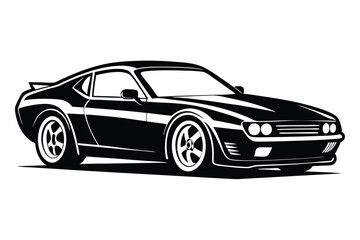 Fototapeta premium Performance Car Silhouette Vector Illustration, Dynamic Black and White Graphic for Speed and Automotive Excitement