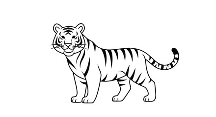 Fototapeta premium Stylized black and white illustration of a powerful and friendly tiger standing, perfect for coloring books, logos, or mascots.