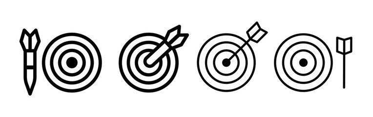 Darts icon set. Dartboard and darts. Vector flat icons isolated on white background