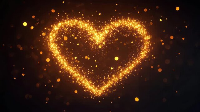 Golden shimmering heart particle loop animation luxurious sparkling glitter effect romantic valentine's day background.