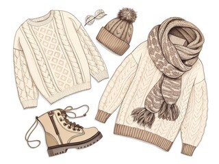 Cozy Fall Winter Knit Outfit Beanie Sweater Scarf Boots Leaves cozy, knit, sweater, beanie, scarf, boots, fall, autumn, winter, cable, beige, neutral, outfit, layering, leaves, foliage, branches