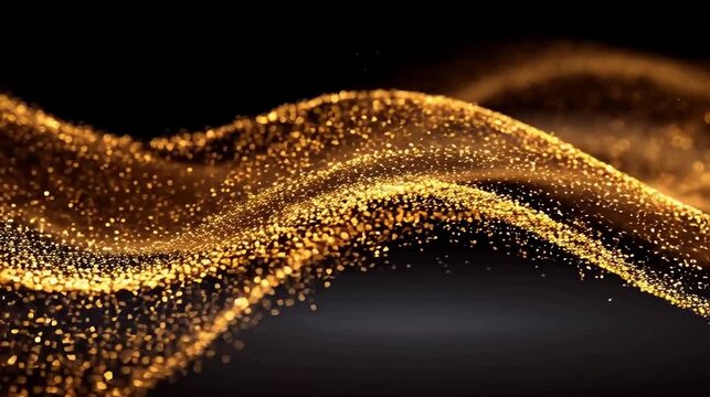Golden sparkles wave on black background