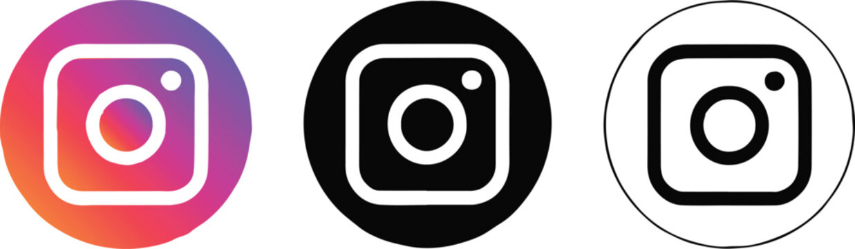 instagram logo icon set circle gradient black outline vector