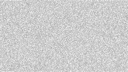 A dense and intricate abstract pattern resembling organic cellular structures or a maze formed by continuous, winding grey lines on a white background creating a complex visual texture