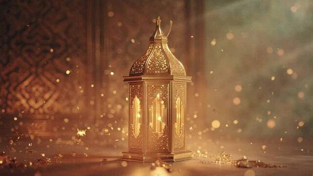 Ramadan Kareem Arabic calligraphy vector illustration, Islamic decoration with lanterns and crescent moon, elegant traditional style, clean lines, professional design