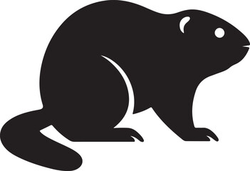 Black and white silhouette of a beaver standing on its hind legs animal