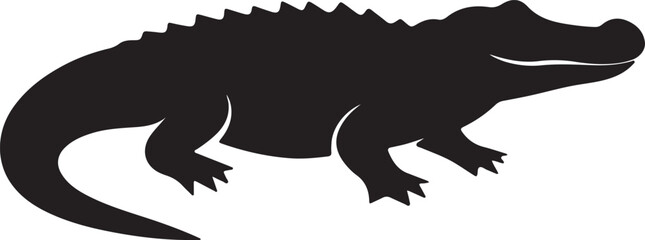 Black silhouette of a crocodile lying down with open mouth reptile