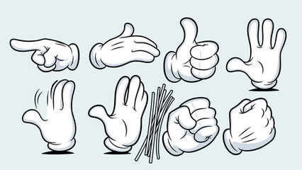 Fototapeta premium Diverse Cartoon Hand Gestures for Communication and Interaction on Light Blue Background