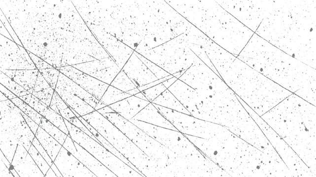 Dynamic abstract grunge background featuring a dense cluster of intersecting diagonal scratches and numerous gray speckles for a chaotic textured effect