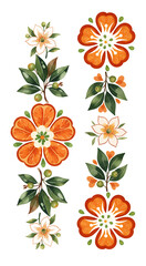 Botanical Watercolor Mandarin Orange Motif Symmetry with Blossoms and Leaves