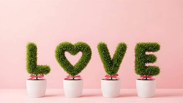 Four Potted Plants Spell Out Love