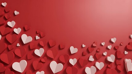 Red and white hearts scattered on a red background for valentines day or love theme