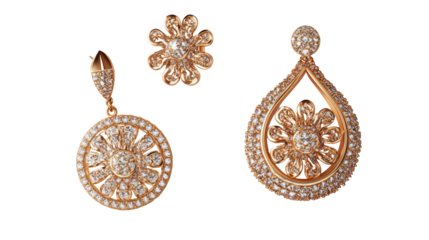 Elegant rose gold diamond earrings set, floral design, luxury jewelry, valentine's day gift