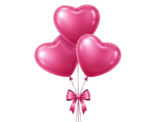 Three pink heart balloons floating, transparent background