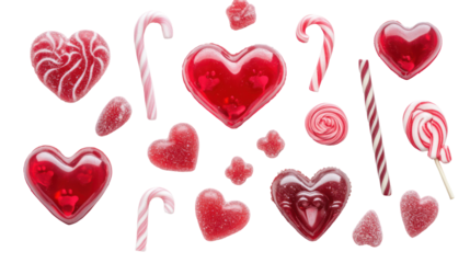Valentine's day candies, love hearts, sweet treats, isolated on transparent background