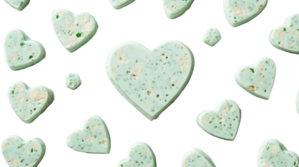Mint green heart shaped candies isolated on transparent background