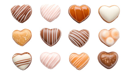 Delightful valentine's chocolate hearts collection, isolated on transparent background