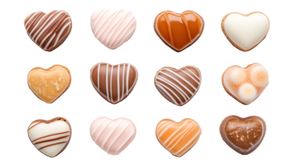 Delightful valentine's chocolate hearts collection, isolated on transparent background