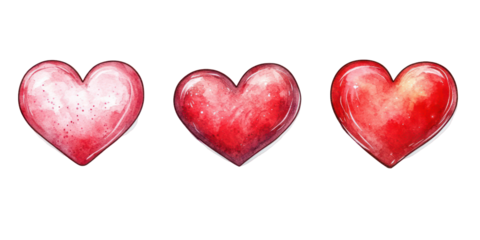 Romantic valentine's day hearts illustration, watercolor style, isolated on transparent background