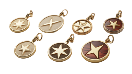 Golden star pendant charms, valentine love jewelry, elegant designs, isolated on transparent background