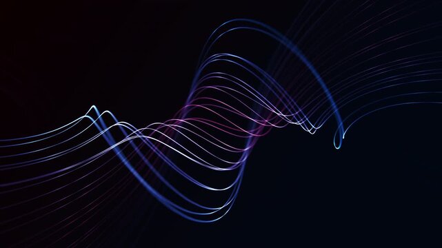 Abstract gradient waves formed by disperse glowing strings and flowing digital lines, smooth futuristic motion background, 4K, 60fps, seamless loop.