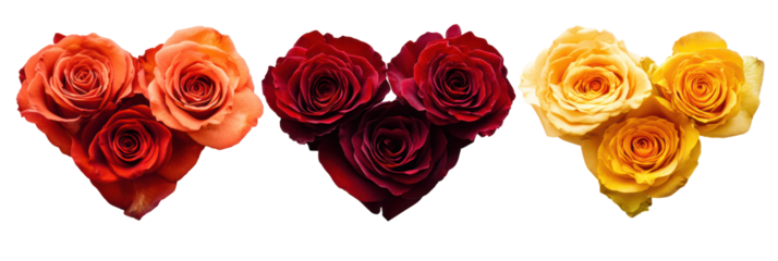 Valentine's day heart shaped rose bouquets, romantic love symbols, elegant floral arrangements, isolated on transparent background