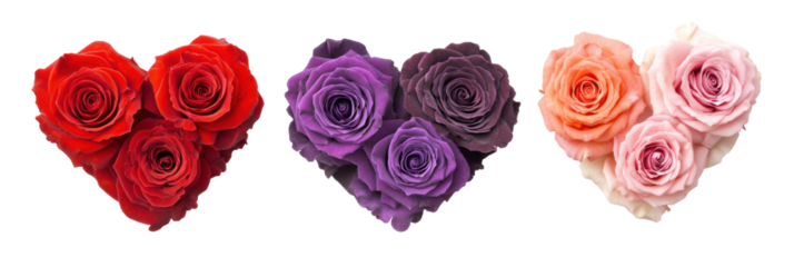 Valentine's day roses heart shapes, romantic love bouquets, isolated on transparent background
