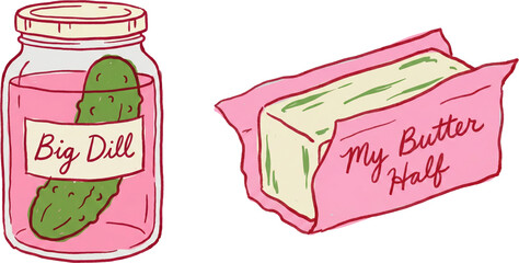 Funny Valentine's Day food puns with pickle jar and stick of butter © Bri
