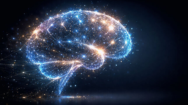 Vibrant digital brain illustration with glowing neural connections
