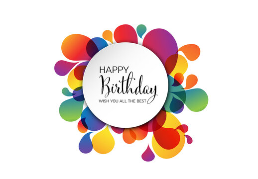 Colorful Happy Birthday Greeting Card with Abstract Fluid Shapes