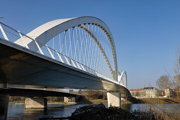 Fototapeta premium Pedestrian and tram bridge over the Rhine at kehl