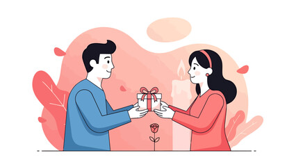 Man Hands Woman Gift Box Wrapped Ribbon Bow Present Celebration Romantic Gesture Couple Giving Present Surprise Occasion Joyful Connection Joyful