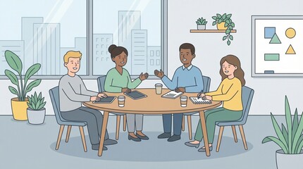 Fototapeta premium Diverse Business Team Meeting and Collaborating in a Modern Office Setting