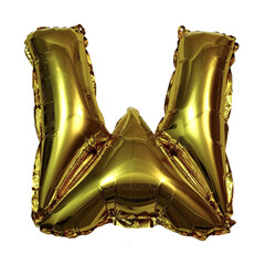 Letter W made of golden inflatable helium balloon isolated on transparent background. Gold foil balloon upper case letter