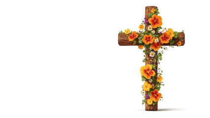 Christian cross with flowers isolated on white background