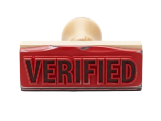 Red verified stamp isolated on transparent background