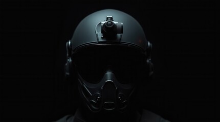 Fototapeta premium Tactical ballistic helmet infrared light attachment side view profile 