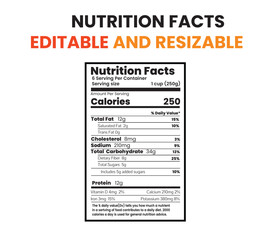 Nutrition facts table displayed on a white background with editable and resizable text