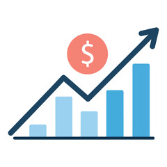 Business growth concept with upward bar chart and financial success arrow icons on white background