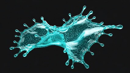Dynamic turquoise liquid splash in high resolution detail on black background