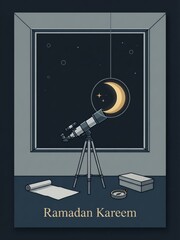 Ramadan kareem moon sighting telescope illustration