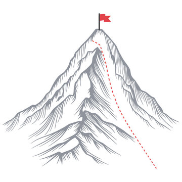 Mountain Climbing Route Vector, abstract polygon line illustration of climbing path to top rock with summit flag for business success concept.